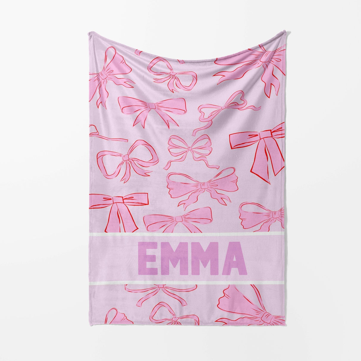 Personalised Name Coloured Pink Bows Printed Soft Warm Fleece Blanket Decor