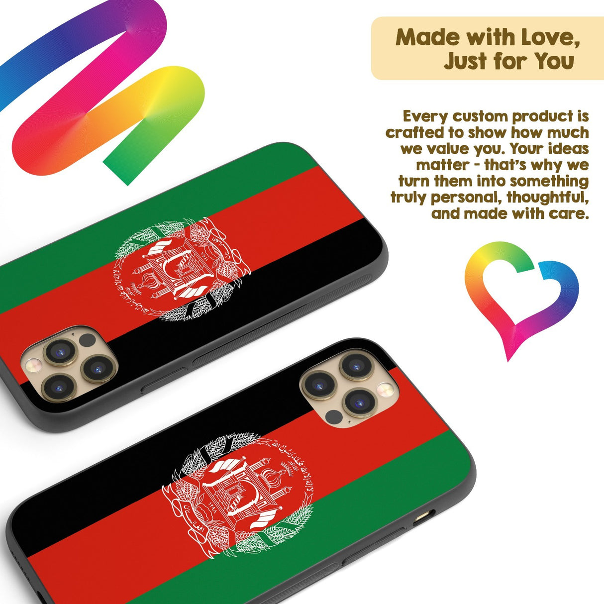 Afghanistan Flag Patriotic iPhone Case - Black TPU Cover Protector Custom Gift