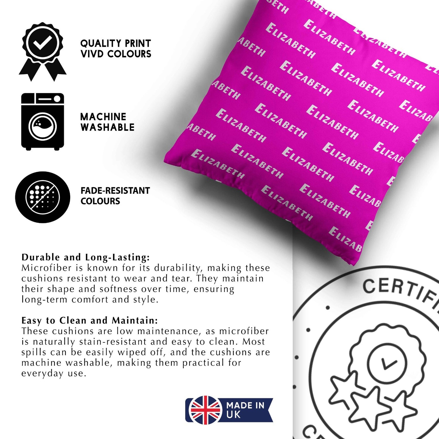 Personalised Any Name Customised Text Coloured Soft Square Filled Cushion Throw