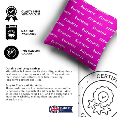 Personalised Any Name Customised Text Coloured Soft Square Filled Cushion Throw