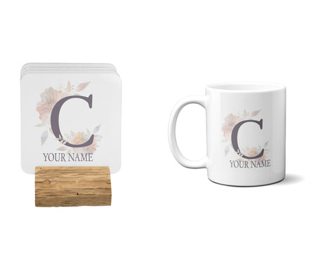 Personalised Misty Dusty Pastel Alphabet Floral Name Initial Letter Coffee Mug