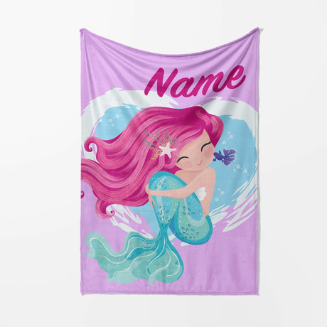 Personalised Custom Name Colour Mythical Mermaid Soft Warm Fleece Blanket Decor