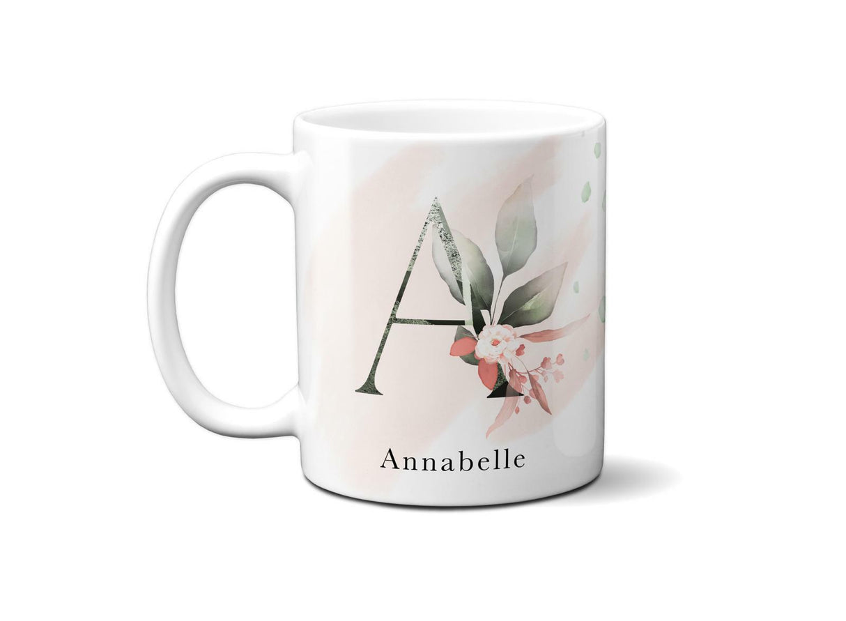 Gentle Touch Blush Pink Design Name Initial Letter Coffee Mug Gift 11oz Ceramic