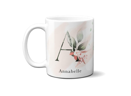 Gentle Touch Blush Pink Design Name Initial Letter Coffee Mug Gift 11oz Ceramic