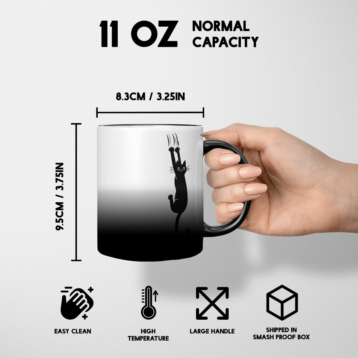 Black Cat Slipping Heat Sensitive Magic Colour Changing Mug Novelty Drink Cup