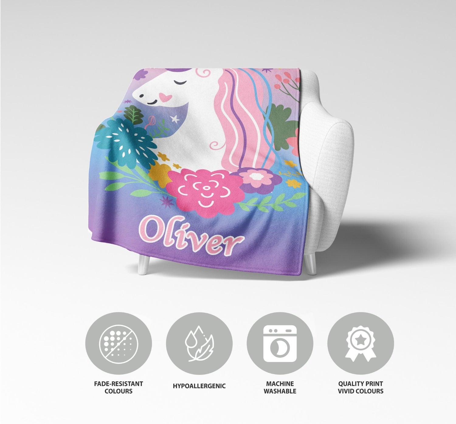 Personalised Name Unicorn Dream Fantasy Mythical Soft Warm Fleece Blanket Decor