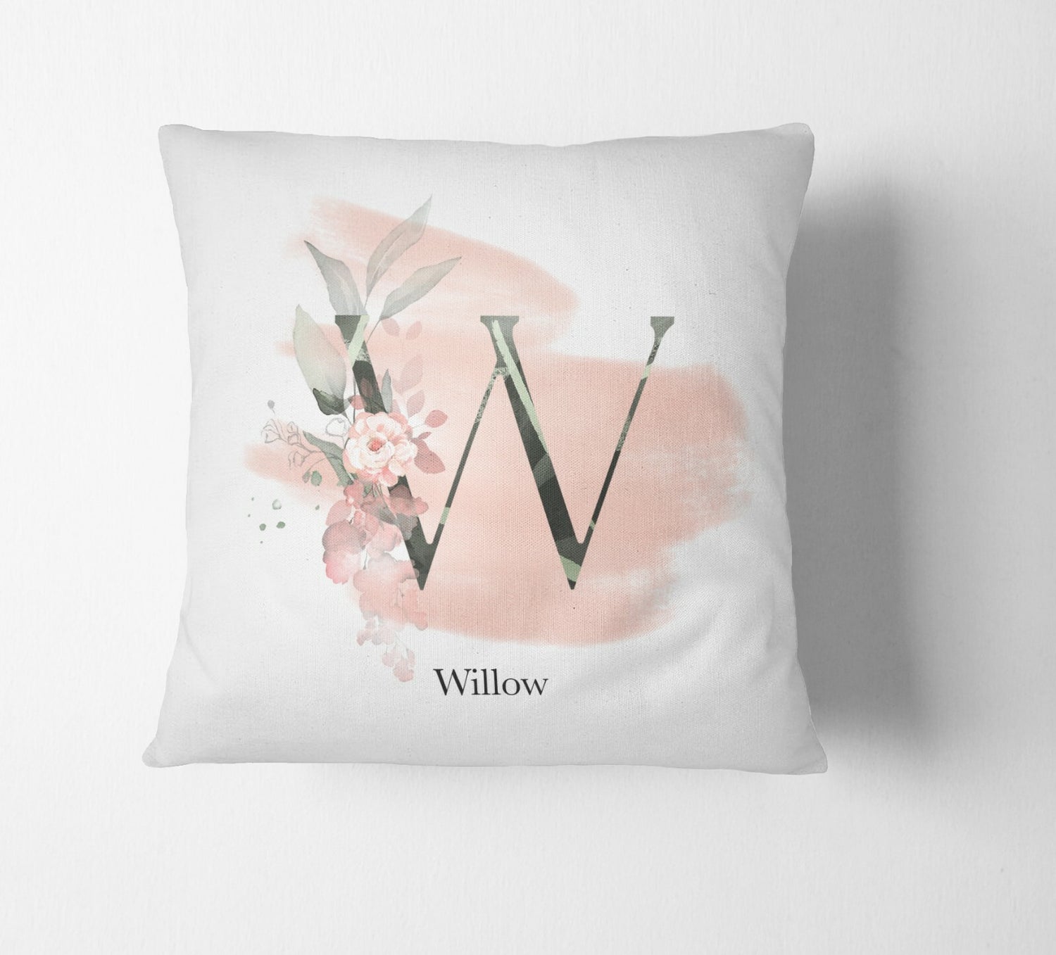 Personalised Gentle Blush Floral Pink Name Monogram Cushion Cover Case & Insert