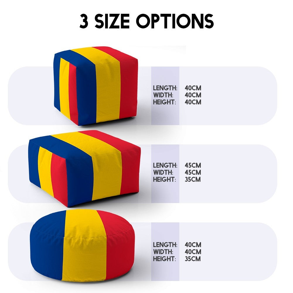 Romania Flag Patriotic Ottoman Filled Pouffe Footrest Washable Cover Custom Gift