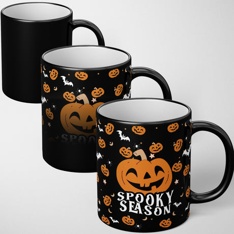 Halloween Spooky Season Pumpkin Bats Heat Sensitive Colour Changing Mug Gift Set