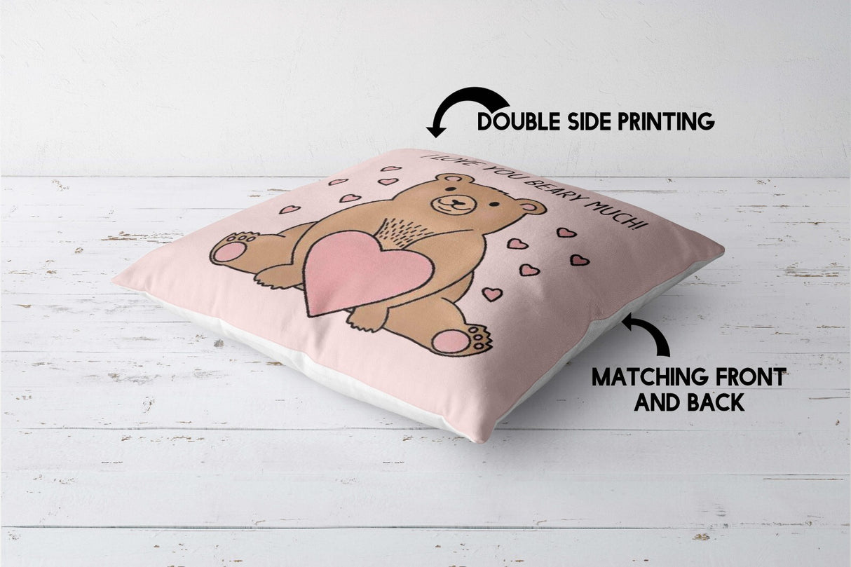 I Love You Beary Much Valentines Love Cheeky Cute Square Filled Cushion Decor