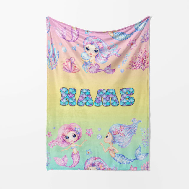 Personalised Name Mermaids + Jellyfish Mythical Soft Warm Fleece Blanket Decor