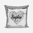 Personalised Name Shiny Sequin Magic Floral Heart Cushion Cover + Pillow Kids