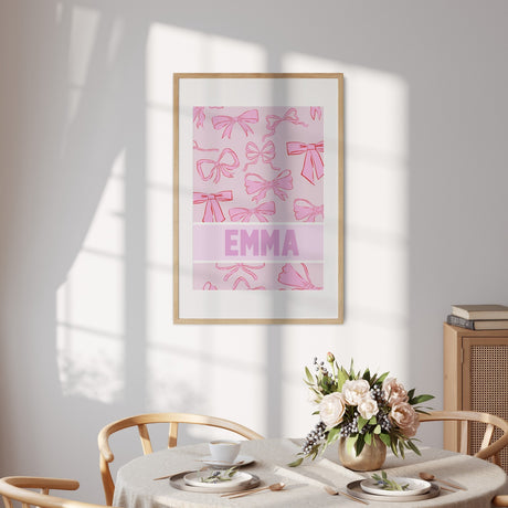 Coloured Pink Bows Personalised Name Wall Art Poster Picture Print Decor