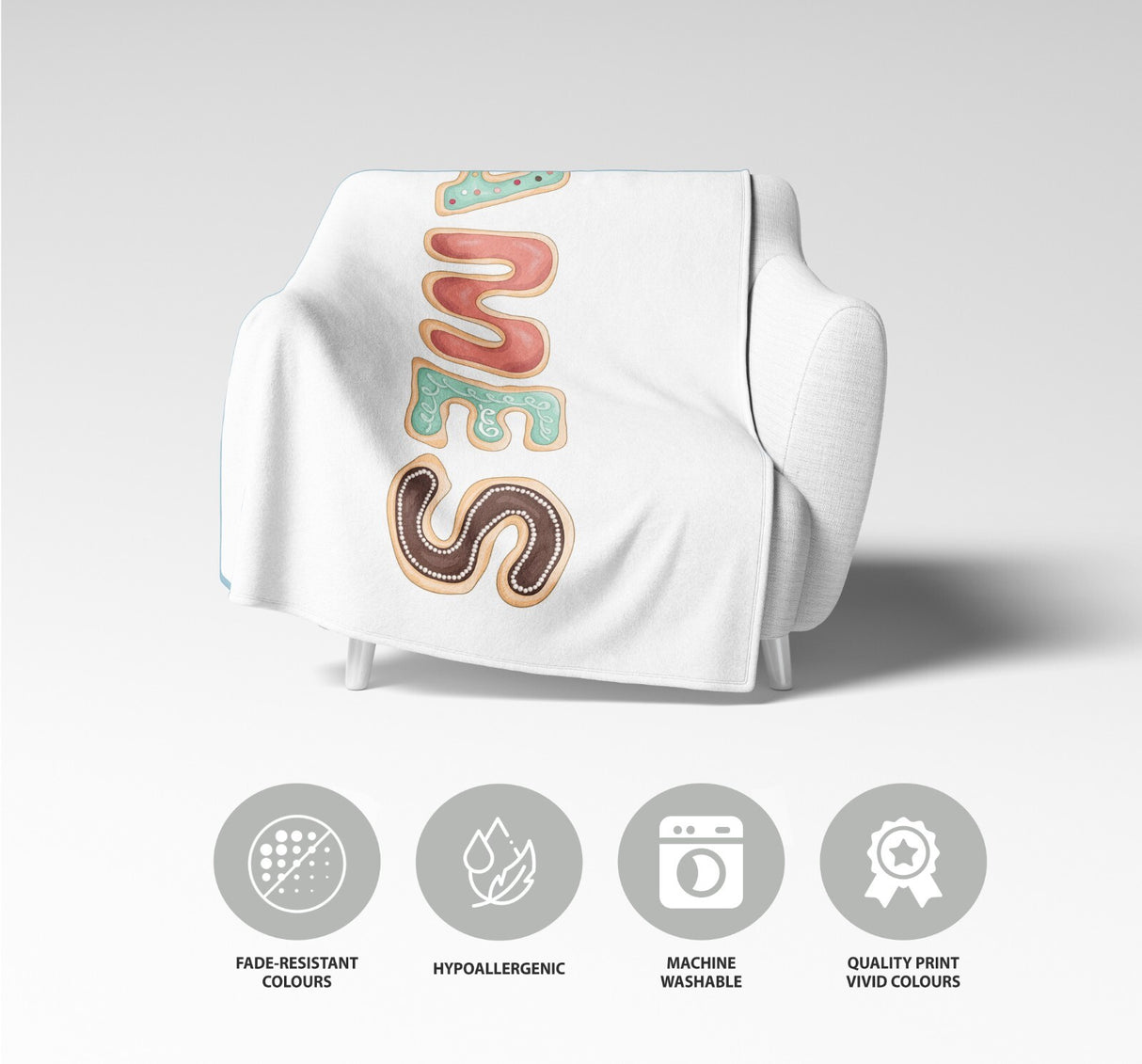 Personalised Name Cookie Alphabet Novelty Soft Fleece Mink Blanket Gift Decor