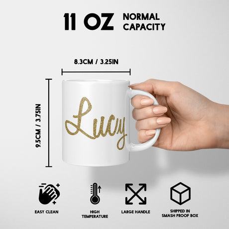 Personalised Name Gold Glitter Font Novelty Coffee Tea Mug Coaster Gift Him Her