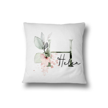 Personalised Gentle Botanical Blush Pink Initial Letter Cushion Cover Pillow