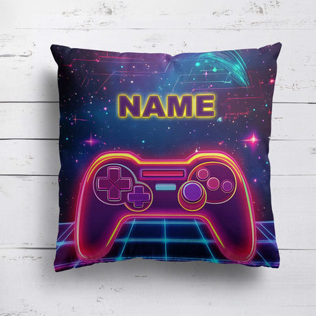 Personalised Name Gamer Gaming Controller Kids Square Fill Zipped Cushion Throw