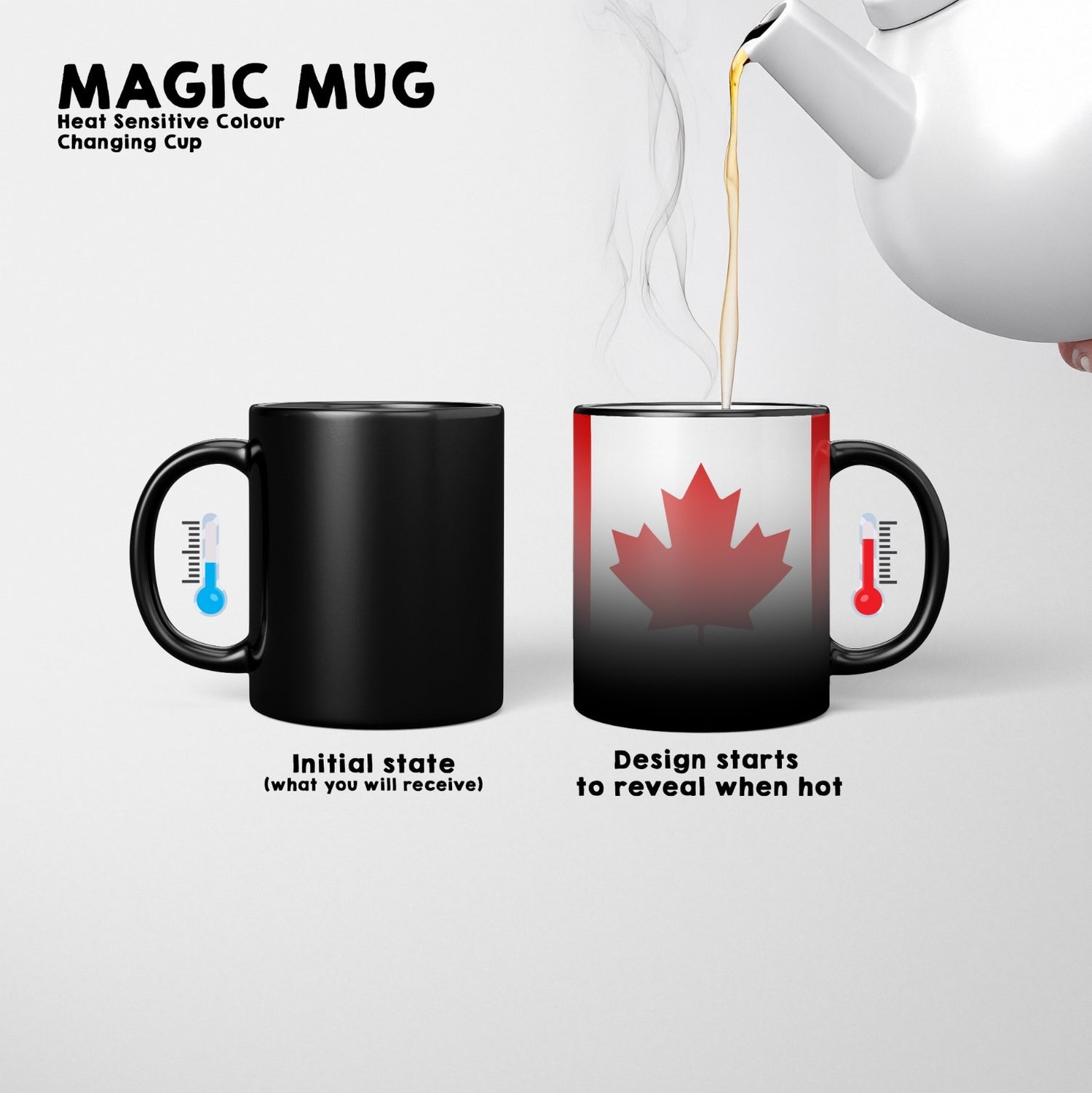 Canada Flag Design Tea Gift Heat Sensitive Magic Colour Changing Mug Custom Made