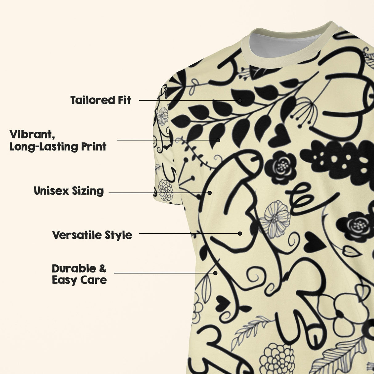 Personalised Floral Willy Pattern Custom Printed T-Shirt Choose Colour Unisex