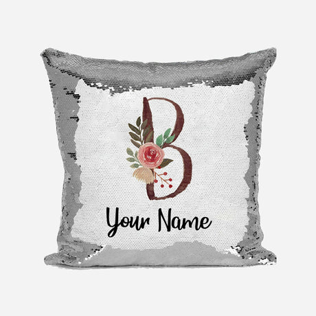 Personalised Floral Watercolour Effect Alphabet Sequin Magic Cushion + Pillow