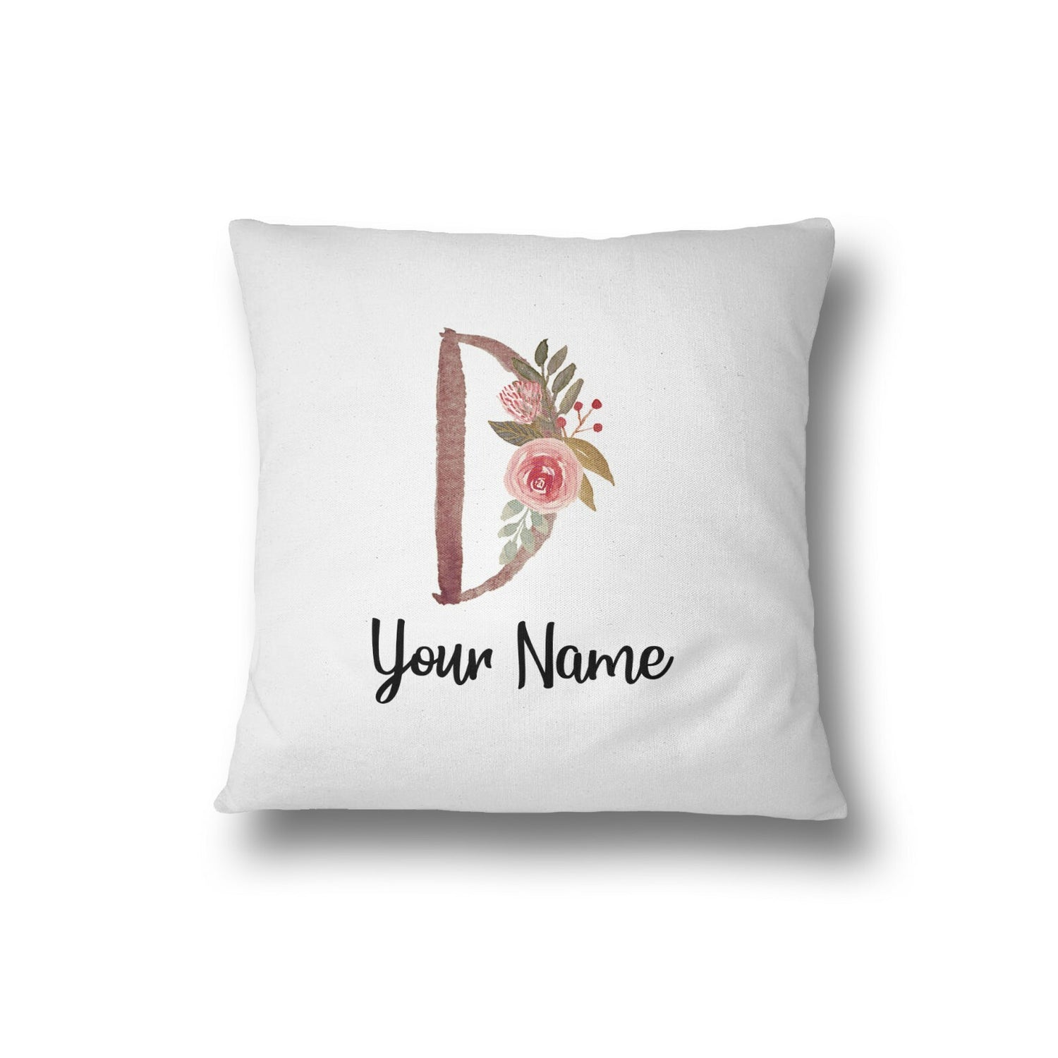 Personalised Floral Watercolour Hand Paint Effect Alphabet Floral Name Cushion