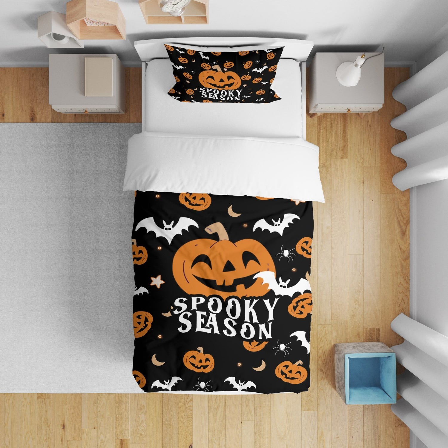 Spooky Season Halloween Bats Custom Kids Cot Bed Duvet Cover Pillowcase Set Gift