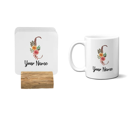 Personalised Floral Watercolour Hand Paint Effect Alphabet Floral Name Mug