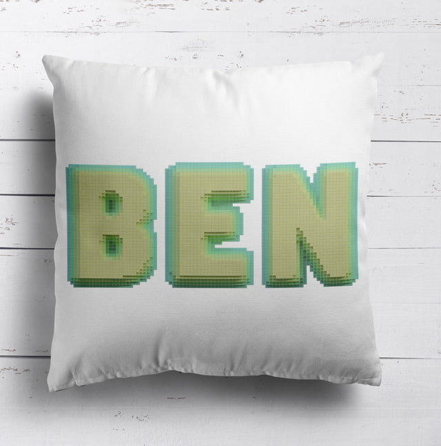 Personalised Any Name Bold Pixel 3D Soft Square Filled Cushion Throw Decor Gift
