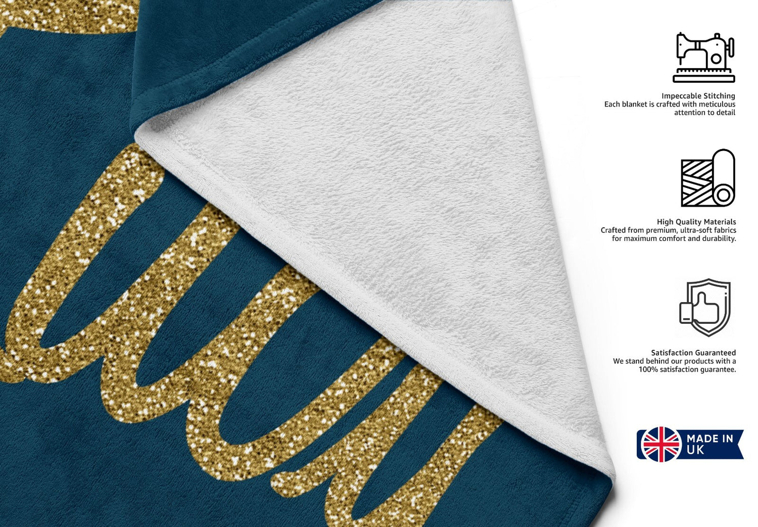 Personalised Name Gold Glitter Custom Colour Absorbent Beach Bath Sheet Towel