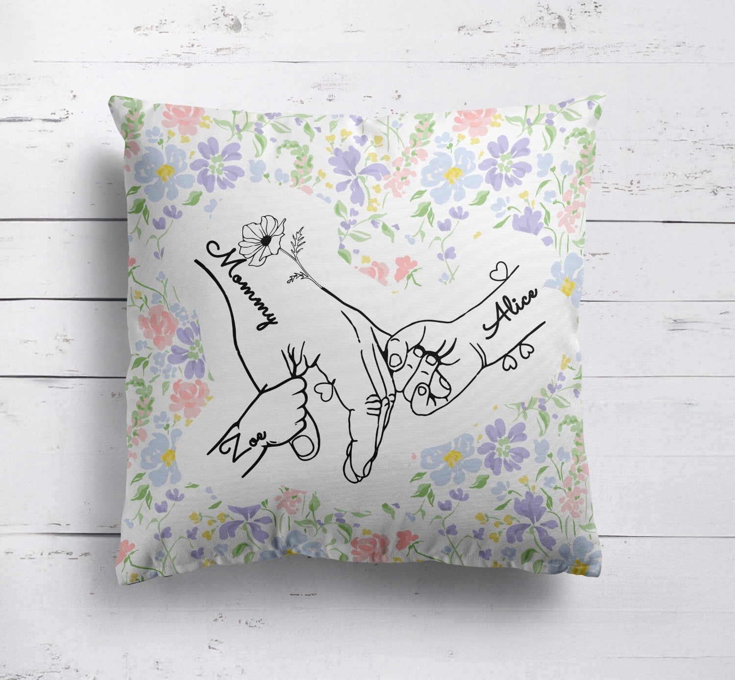 Mother's Day Gift Custom Floral Name Novelty Memory Square Filled Cushion Decor