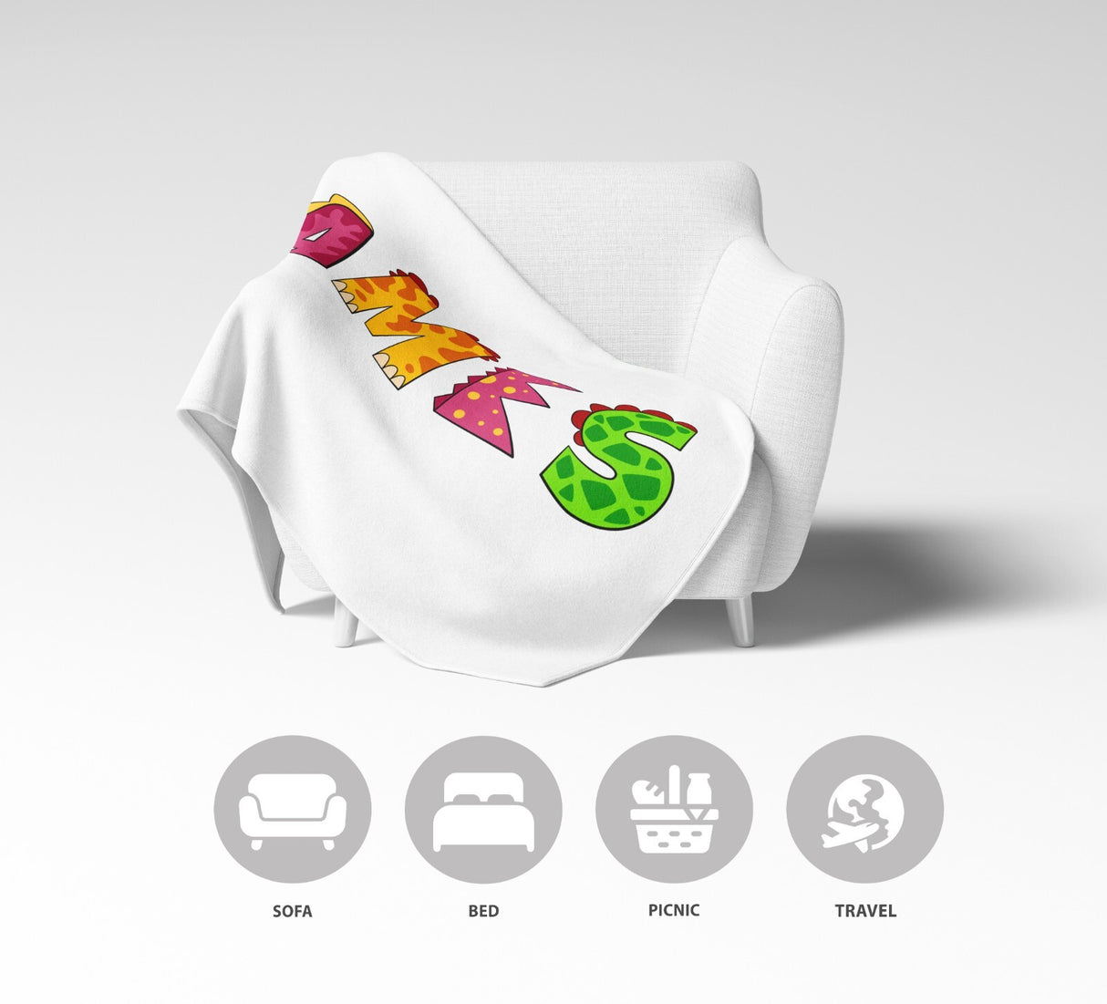 Personalised Name Dinosaur Alphabet Novelty Soft Fleece Mink Blanket Gift Decor