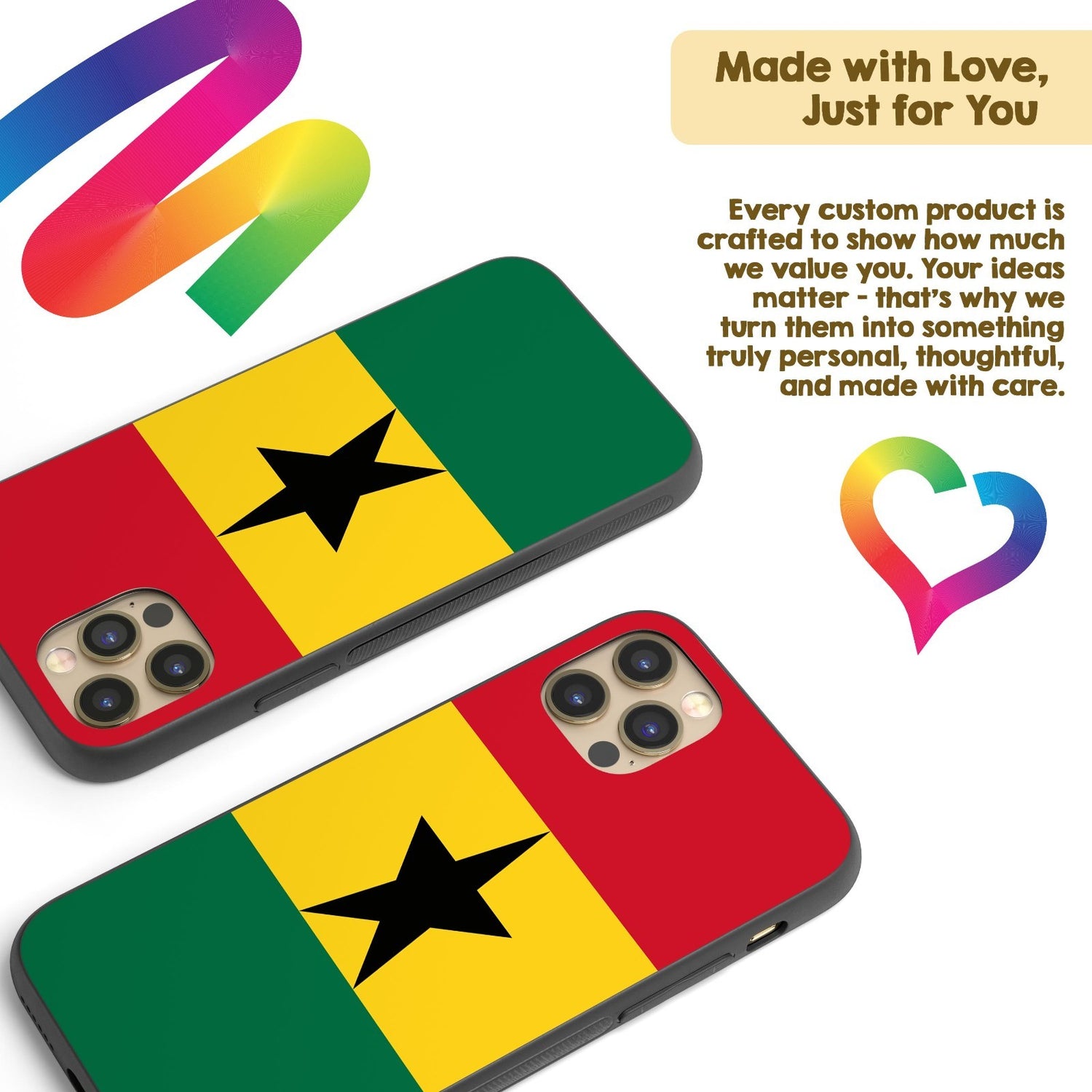 Ghana Flag Ghanaian Patriotic iPhone Case Black TPU Cover Protector Custom Gift