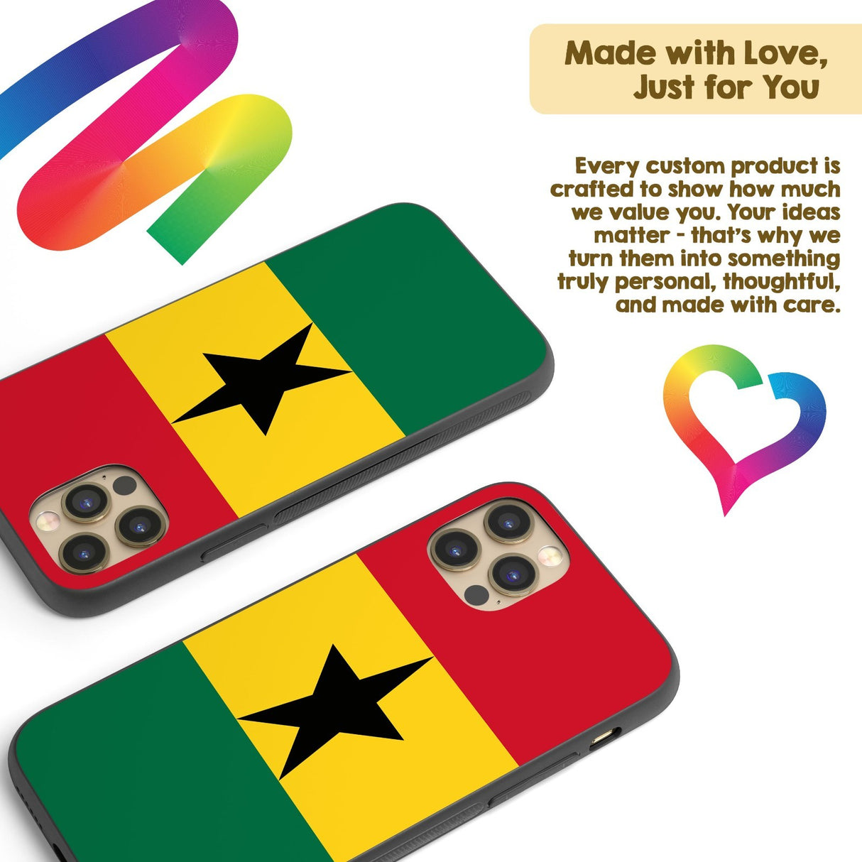 Ghana Flag Ghanaian Patriotic iPhone Case Black TPU Cover Protector Custom Gift