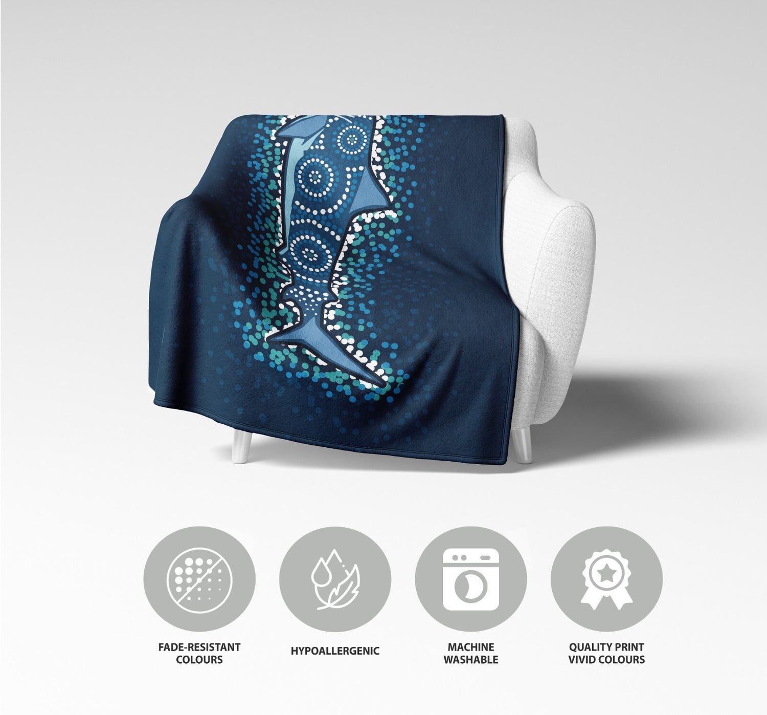 Custom Made Shark Ocean Sea Blue Design Printed Soft Warm Fleece Blanket Decor