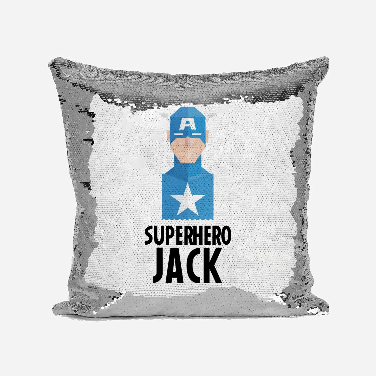 Superhero Personalised Name Kids Boys Sequin Magic Cushion Cover + Pillow