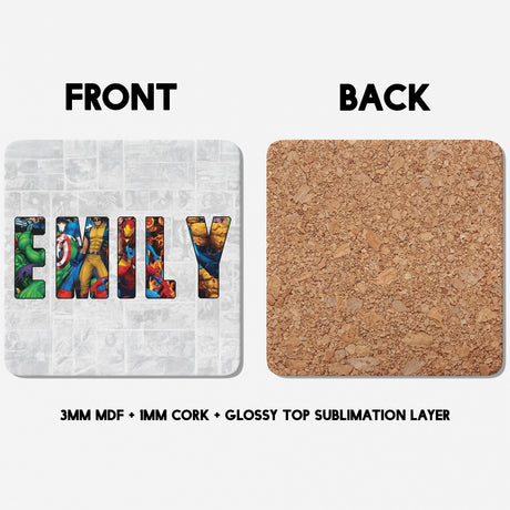 Personalised Superhero Name Mug & Coaster Set Gift for Kids – 11oz Ceramic Cup