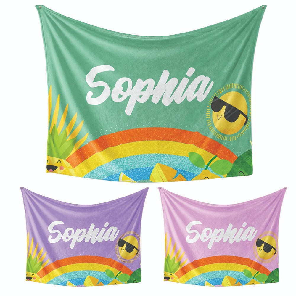Personalised Custom Name + Colour Summer Design Soft Warm Fleece Blanket Decor