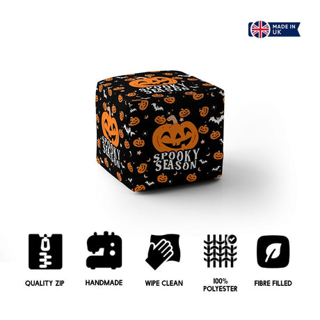 Halloween Spooky Season Pumpkin Custom Ottoman Filled Pouffe Washable Cover Gift