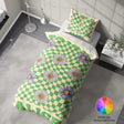 Personalised Custom Name Retro Daisy Check Single Bed Duvet Cover + Pillowcase