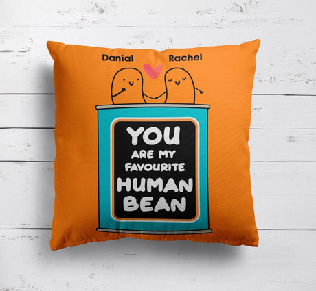 Personalised My Favourite Human Bean Name Novelty Soft Square Fill Cushion Throw