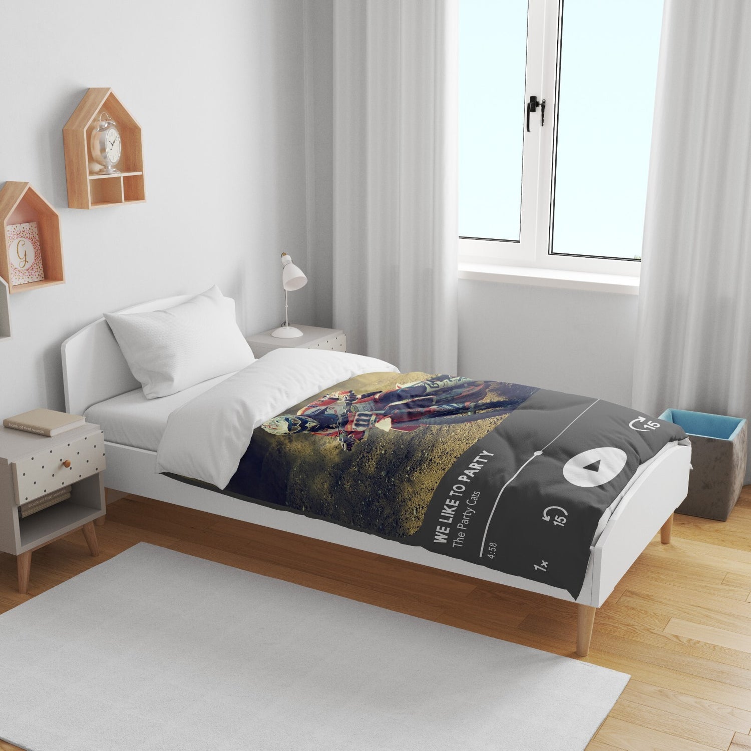 Upload Your Photo Music Player Custom Toddler Cot Bed Duvet Cover + Pillowcase