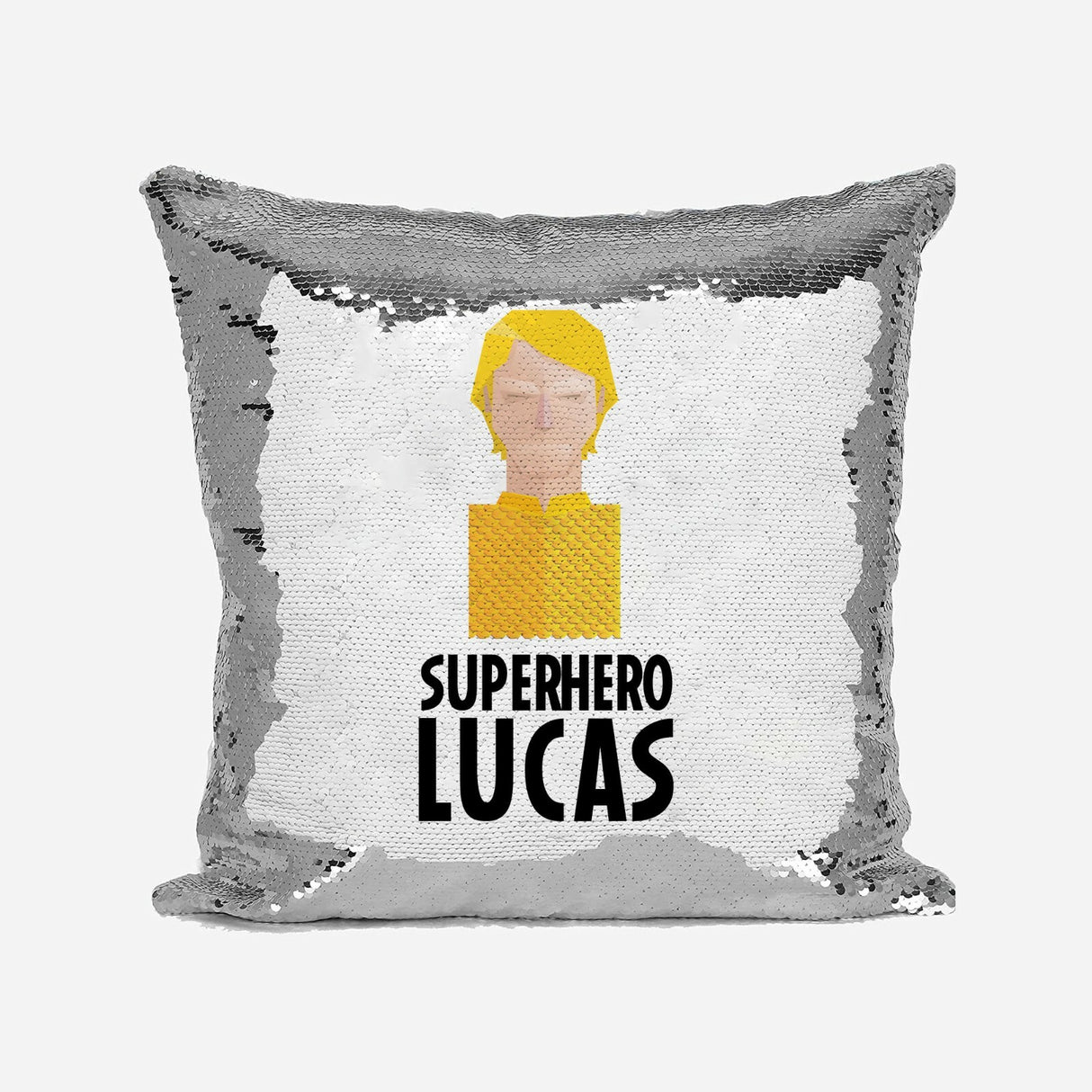 Superhero Personalised Name Kids Boys Sequin Magic Cushion Cover + Pillow