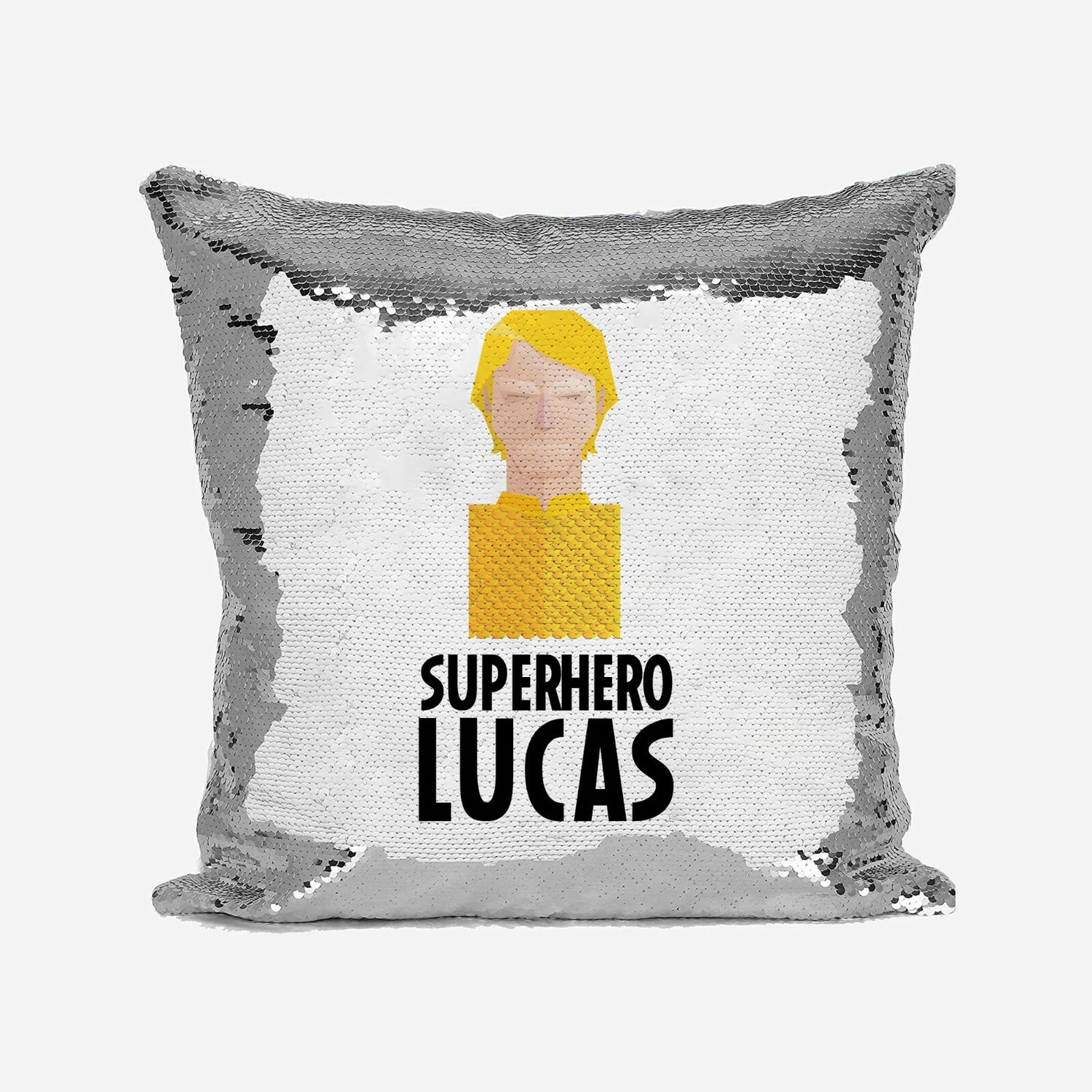 Superhero Personalised Name Kids Boys Sequin Magic Cushion Cover + Pillow