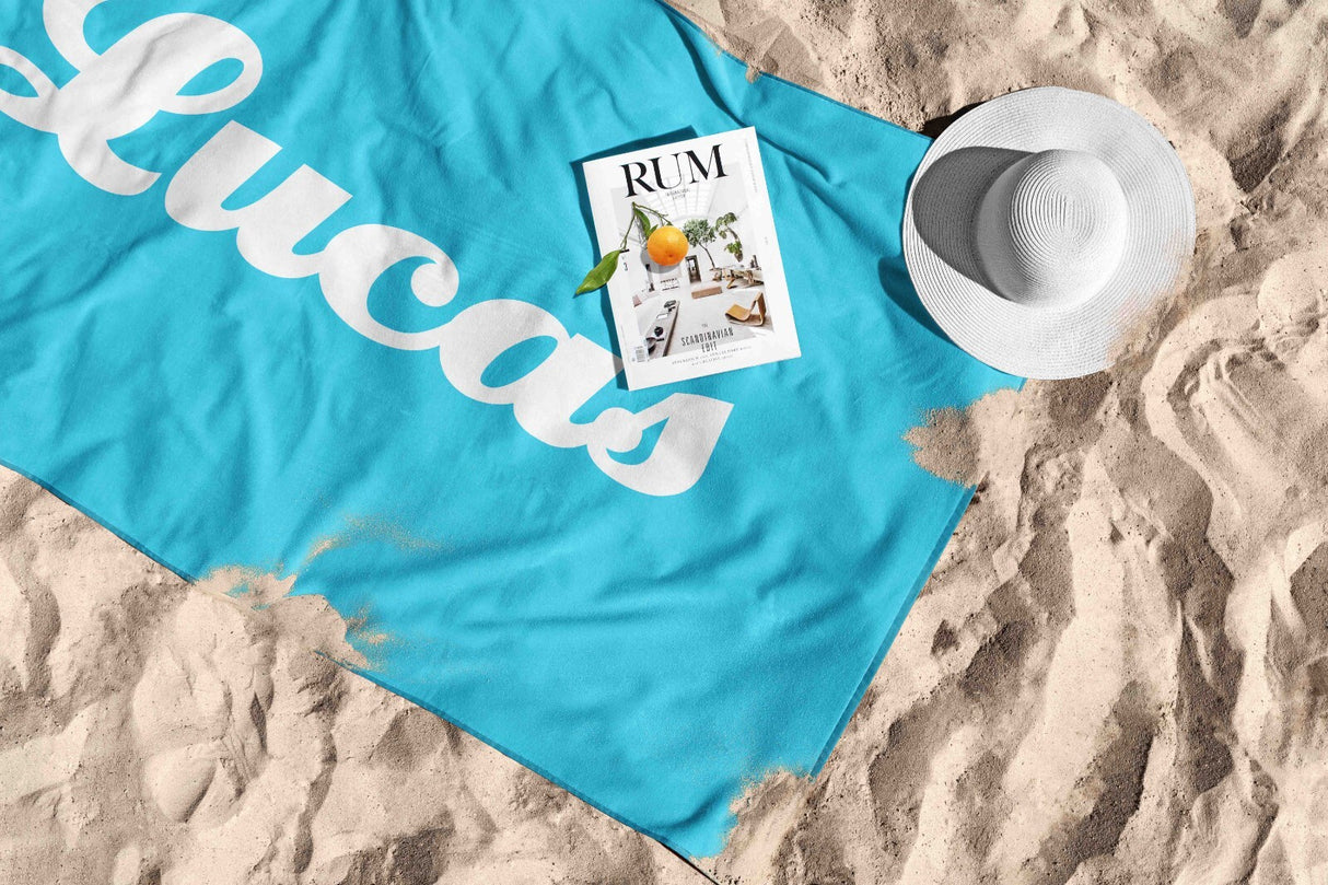 Personalised Name Custom Any Background Colour Absorbent Beach Bath Sheet Towel