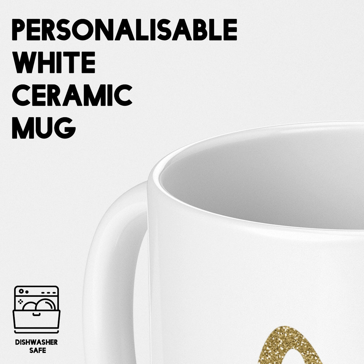 Personalised Name Gold Glitter Font Novelty Coffee Tea Mug Coaster Gift Him Her