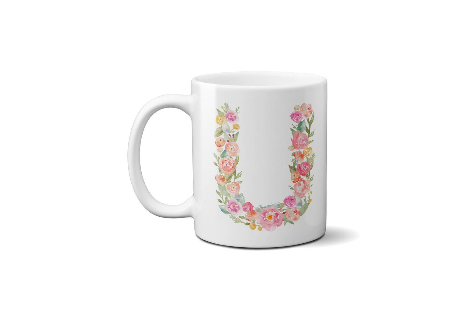 Personalised Alphabet Floral Name Initial Letter Coffee Mug Gift 11oz Ceramic