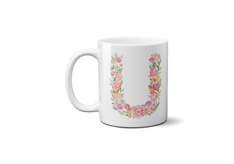 Personalised Alphabet Floral Name Initial Letter Coffee Mug Gift 11oz Ceramic