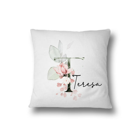 Personalised Gentle Botanical Blush Pink Initial Letter Cushion Cover Pillow