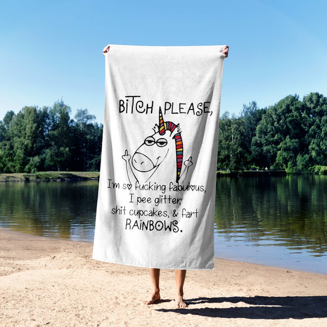 Unicorn Pee Glitter Rude Funny Custom Coloured Naughty Beach Bath Sheet Towel