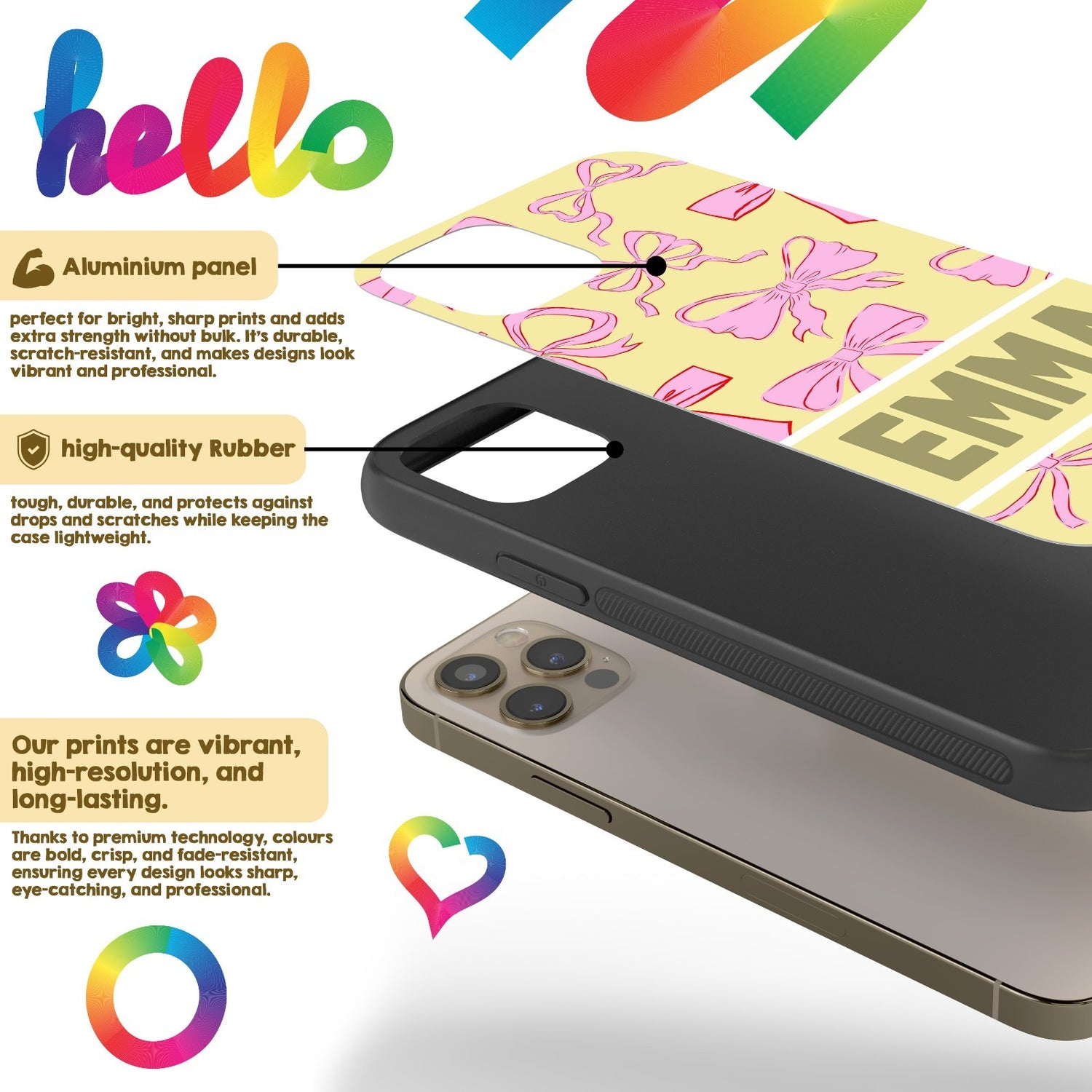 Pink Bows Name Cute Girl Personalised Custom - Printed iPhone Black Case Cover